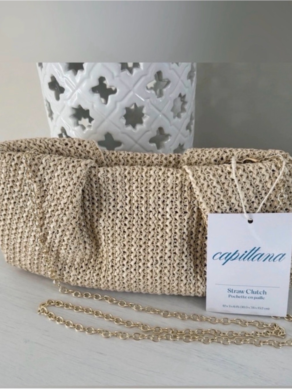 Capittana Woven Straw Clutch / Crossbody with Gold Removable Chain - NWT